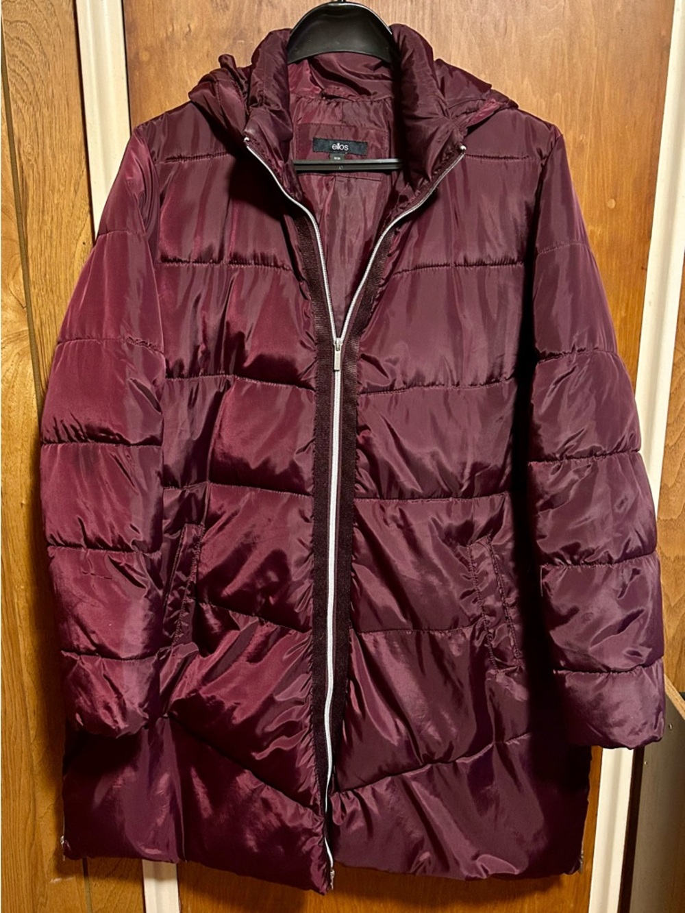 ellos Women's Quilted Puffer Coat - Wine/Burgundy